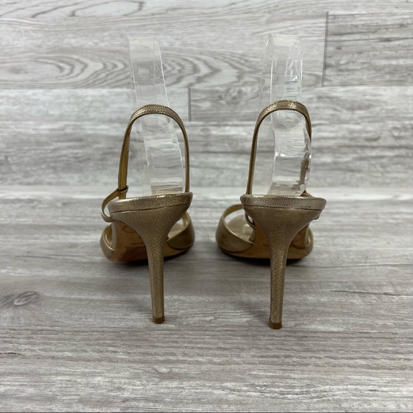 Gunmetal Made in Italy Gold Strap Open Toe Sandals Heels SIZE 39 - Picture 3 of 7